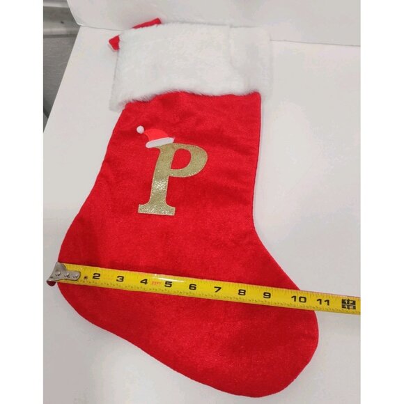 18" Red Velvet Christmas Stockings with White Plush Cuff Monogram Letter P - Picture 9 of 10